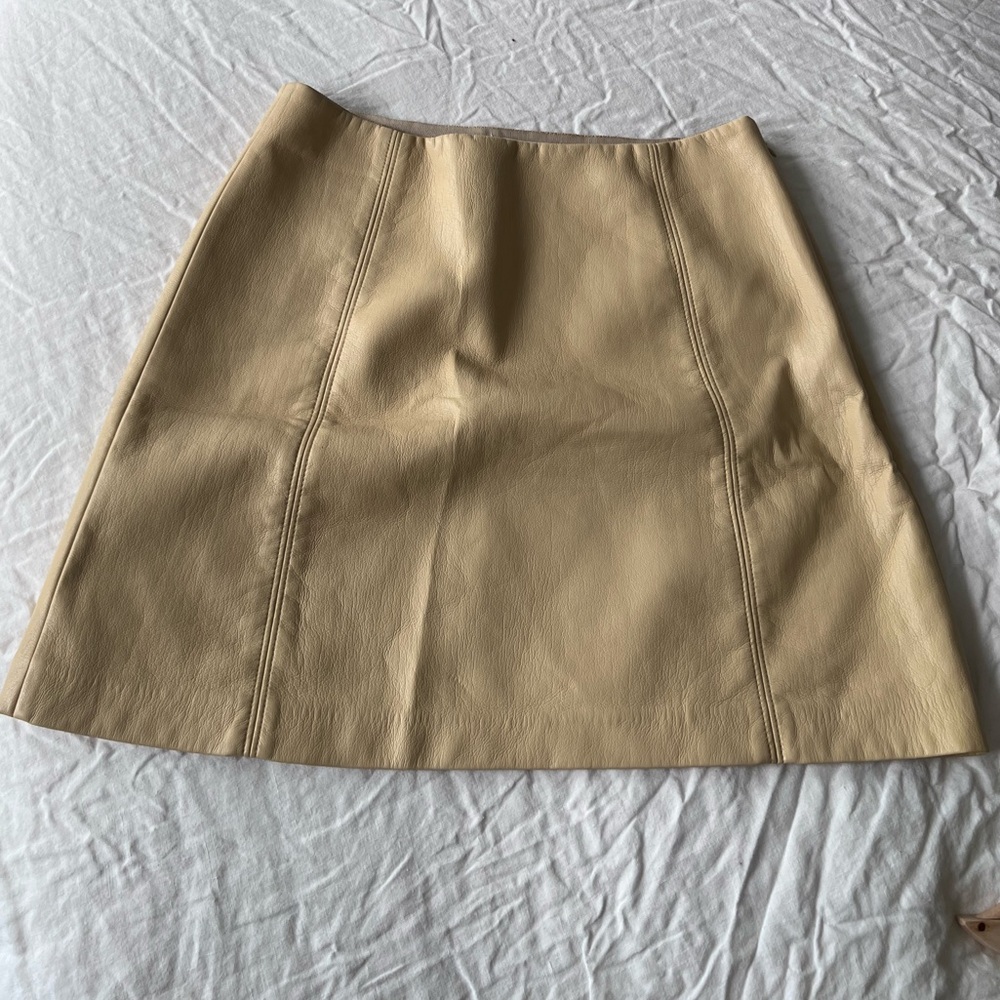 Cream Aritzia Leather Mini Skirt